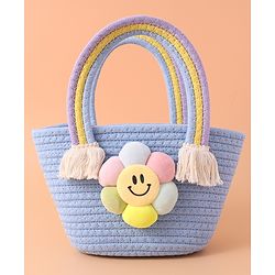 Pine Kids Floral Smiley Applique Hand Bag - Blue