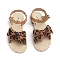 Pine Kids Buckle Closure Sandals with Bow Applique - Beige