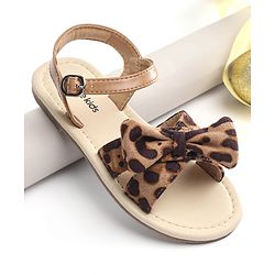 Pine Kids Buckle Closure Sandals with Bow Applique - Beige