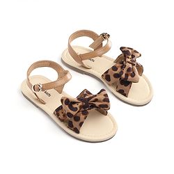 Pine Kids Buckle Closure Sandals with Bow Applique - Beige
