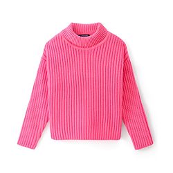 Pine Kids Knitted Full Sleeves Turtle Neck Solid Colour Pullover Sweater - Pink