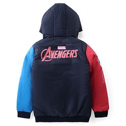 Pine Kids Marvel Full Sleeves Front Open Padded Hooded Jacket with Avengers Patch Applique - Navy Blue & Red