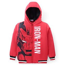 Pine Kids Marvel Full Sleeves Front Open Padded Hooded Jacket with Iron Man Graphics - Red