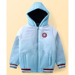 Pine Kids Marvel Full Sleeves Front Open Padded Hooded Jacket with Avengers Patch Applique - Blue