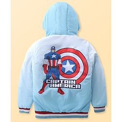 Pine Kids Marvel Full Sleeves Front Open Padded Hooded Jacket with Avengers Patch Applique - Blue