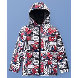 Pine Kids Marvel Woven Full Sleeves Hooded Padded Jacket With Spider Man Graphics - Blue