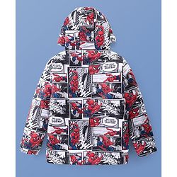 Pine Kids Marvel Woven Full Sleeves Hooded Padded Jacket With Spider Man Graphics - Blue