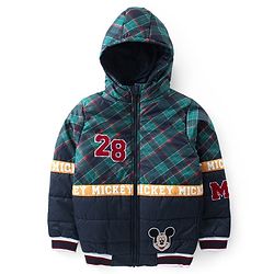Pine Kids Disney Full Sleeves Front Open Padded Hooded Jacket with Mickey Mouse Patch & Embroidery - Navy Blue
