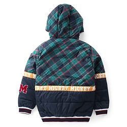 Pine Kids Disney Full Sleeves Front Open Padded Hooded Jacket with Mickey Mouse Patch & Embroidery - Navy Blue