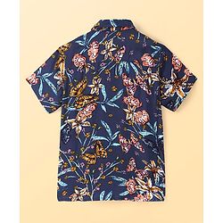 Pine Kids Viscose Woven Half Sleeves Butterfly Printed Shirt With Inner Tee - Navy Blue
