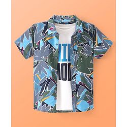 Pine Kids Viscose Woven Half Sleeves Abstract Printed Shirt With Inner Tee - Grey