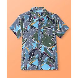 Pine Kids Viscose Woven Half Sleeves Abstract Printed Shirt With Inner Tee - Grey