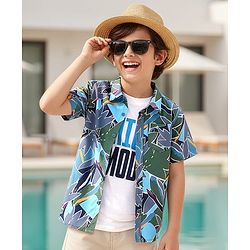 Pine Kids Viscose Woven Half Sleeves Abstract Printed Shirt With Inner Tee - Grey