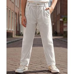 Pine Kids Velvet Woven Full Length Solid Color Trouser - Beige