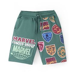 Pine Kids Marvel Cotton Knit Knee Length Shorts with Avengers Graphics - Green