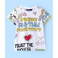 Pine Kids Cotton Knit Frock With Half Sleeves Inner Tee Text Printed - Red & White