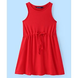 Pine Kids Cotton Knit Frock With Half Sleeves Inner Tee Text Printed - Red & White