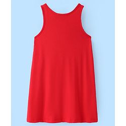 Pine Kids Cotton Knit Frock With Half Sleeves Inner Tee Text Printed - Red & White