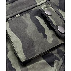 Pine Kids Woven Full Sleeves Hooded Front Open Sweatjacket with Camouflage Design - Olive Green