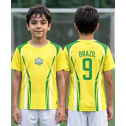 Pine Active Knitted Half Sleeve Brazil Football T-Shirt - Yellow