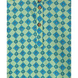 Pine Kids Cotton Woven Full Sleeves Kurta Pyjama Set With Floral Print - Teal Blue