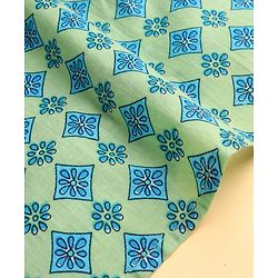 Pine Kids Cotton Woven Full Sleeves Kurta Pyjama Set With Floral Print - Teal Blue