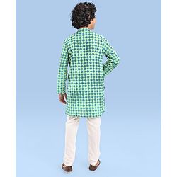 Pine Kids Cotton Woven Full Sleeves Kurta Pyjama Set With Floral Print - Teal Blue