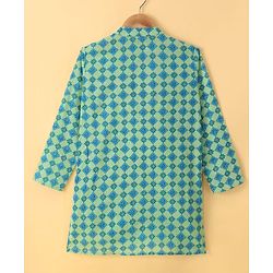 Pine Kids Cotton Woven Full Sleeves Kurta Pyjama Set With Floral Print - Teal Blue