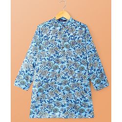 Pine Kids Cotton Woven Full Sleeves Kurta Pyjama Set Floral Print - Light Blue