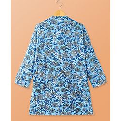 Pine Kids Cotton Woven Full Sleeves Kurta Pyjama Set Floral Print - Light Blue