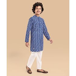 Pine Kids Cotton Woven Full Sleeves Printed Kurta Pyjama Set - Blue