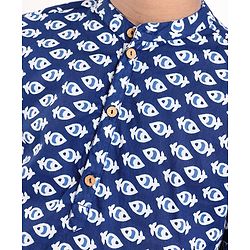 Pine Kids Cotton Woven Full Sleeves Printed Kurta Pyjama Set - Blue