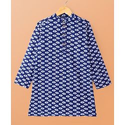 Pine Kids Cotton Woven Full Sleeves Printed Kurta Pyjama Set - Blue