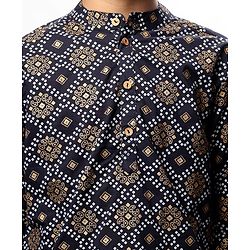 Pine Kids Cotton Woven Full Sleeves  Kurta Pyjama Set Bandhani Print - Black