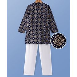 Pine Kids Cotton Woven Full Sleeves  Kurta Pyjama Set Bandhani Print - Black