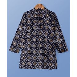 Pine Kids Cotton Woven Full Sleeves  Kurta Pyjama Set Bandhani Print - Black
