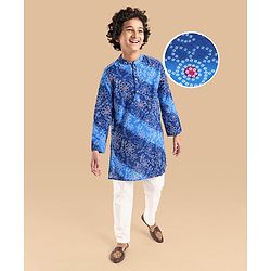 Pine Kids Cotton Woven Full Sleeves Bandhani Print Kurta Pyjama Set - Blue