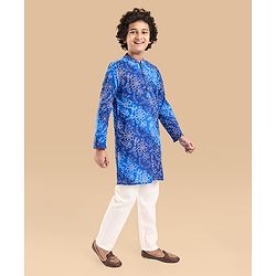 Pine Kids Cotton Woven Full Sleeves Bandhani Print Kurta Pyjama Set - Blue