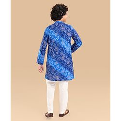 Pine Kids Cotton Woven Full Sleeves Bandhani Print Kurta Pyjama Set - Blue