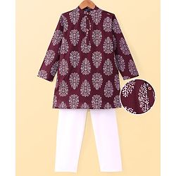 Pine Kids Cotton Woven Full Sleeves Floral Print Kurta Pyjama Set - Maroon