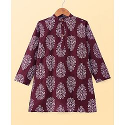 Pine Kids Cotton Woven Full Sleeves Floral Print Kurta Pyjama Set - Maroon