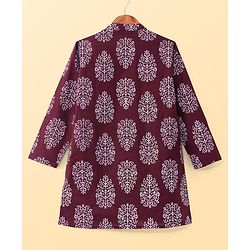 Pine Kids Cotton Woven Full Sleeves Floral Print Kurta Pyjama Set - Maroon