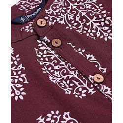 Pine Kids Cotton Woven Full Sleeves Floral Print Kurta Pyjama Set - Maroon