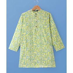 Pine Kids Cotton Woven Full Sleeves  Kurta Pyjama Set with Floral Print - Yellow