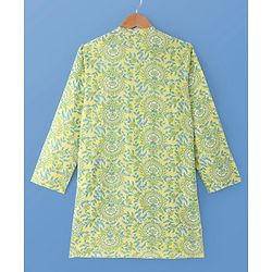 Pine Kids Cotton Woven Full Sleeves  Kurta Pyjama Set with Floral Print - Yellow