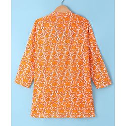 Pine Kids Cotton Woven Full Sleeves Kurta Pyjama Set With Floral Print - Orange