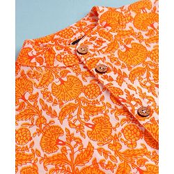 Pine Kids Cotton Woven Full Sleeves Kurta Pyjama Set With Floral Print - Orange