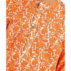 Pine Kids Cotton Woven Full Sleeves Kurta Pyjama Set With Floral Print - Orange