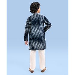 Pine Kids Cotton Woven Full Sleeves  Kurta Pyjama Set Floral Print - Navy Blue