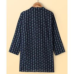 Pine Kids Cotton Woven Full Sleeves  Kurta Pyjama Set Floral Print - Navy Blue